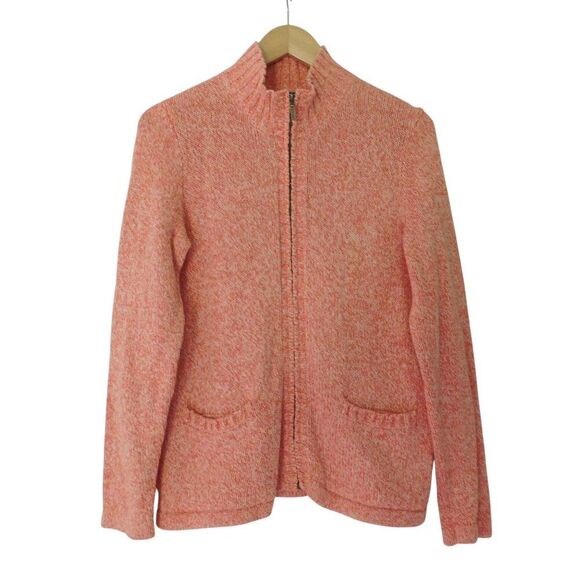 LL‎ Bean Cardigan Medium Petite Orange Knit Heavy Cotton Full Zip Sweater - Picture 6 of 6